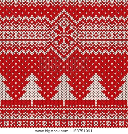 Winter Holiday Seamless Knitting Pattern with a Christmas Trees. Christmas Knitting Sweater Design
