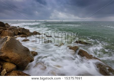 when waves painting. Stunning long exposure day seascape.