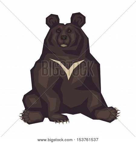 Himalayan black bear. Vector image of a predatory animal. Isolated on a white background.