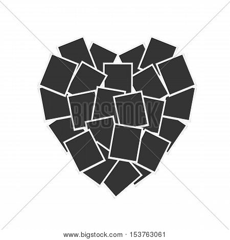 Realistic paper photograph with shadow isolated on white background. Retro photo frames are collected in the form of heart. Vintage photo frames vector.