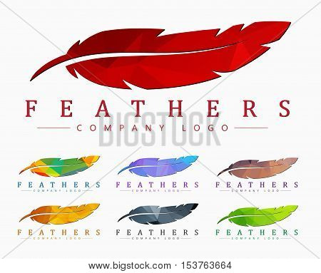 Logo Design With Bird Feather. Abstract Polygonal Element