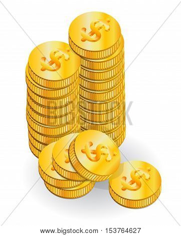 A stack of gold coins in the isometric view. Vector image