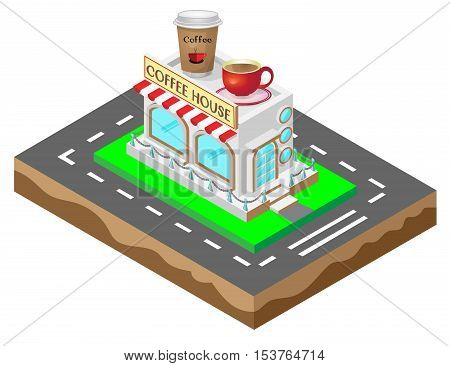 House Coffee Shop Cafe in isometric view. Vector image