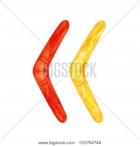 Boomerang icon with australian aboriginal ornament. Logo. Imitation of watercolor. Isolated vector illustration.