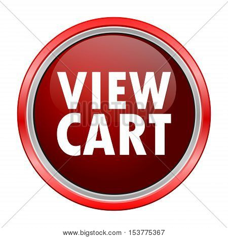 View cart round metallic red button, vector