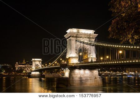The famous Chain Bridge in budapest Hungary at night time