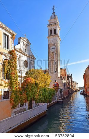 facade of the church of San Giorgio dei Greci with its campanile, Venice, Italy
