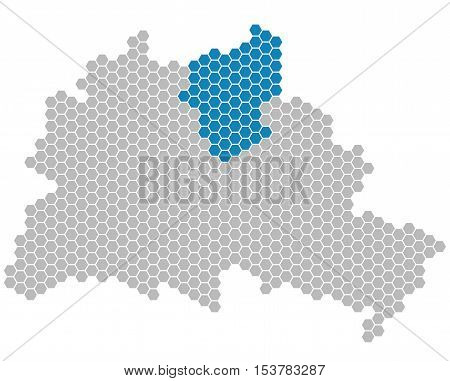 Set: Map of Berlin with grey and blue Pixels showing district of Pankow