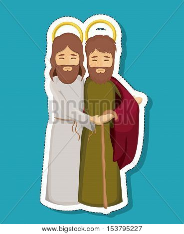 jesus and joseph cartoon icon. Holy night family christmas and betlehem theme. Colorful design. Vector illustration