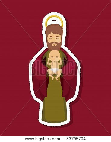Joseph cartoon and baby jesus icon. Holy night family christmas and betlehem theme. Colorful design. Vector illustration