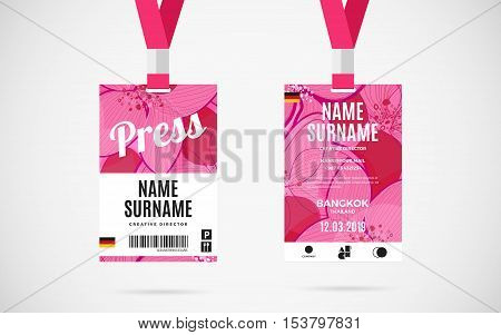 Event Press id card set with lanyard. vector design and text template illustration