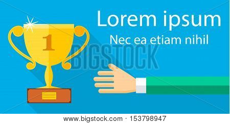 hand with a sports cup. Vector flat banner