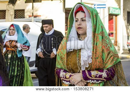 QUARTU S.E., ITALY - September 17, 2016: Parade of Sardinian costumes and floats for the grape festival in honor of the celebration of St. Helena. - Sardinia