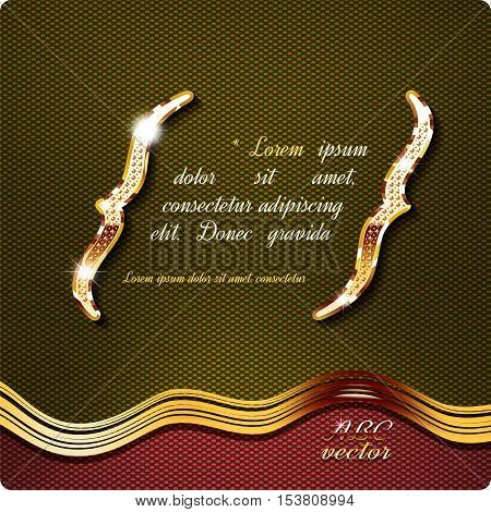 Curly brackets with text. This stylish gold cursive alfabet. Vector. Eps 10.