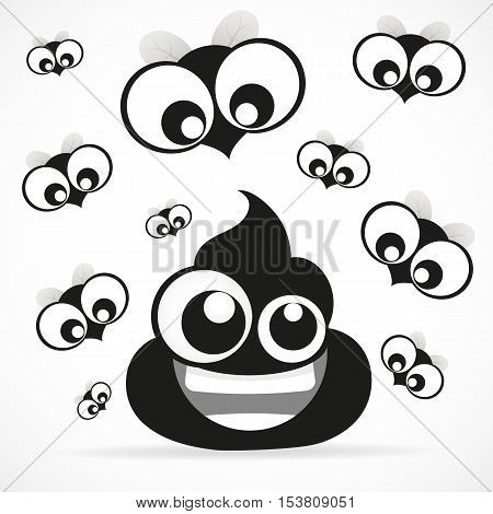Funny turd with fly icon isolated on white background.