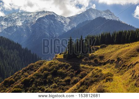 Amazing mountains in Kazakhstan near Kaindy lake in autumn
