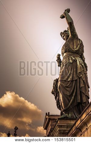Bavaria Statue Woman Iconic Ruhmeshalle Outdoors Landmark Daytime Old Blue Sky Clouds Travel Tourist