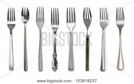 eight  different  fork isolated on white background