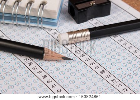 Blank Answer Sheet With 2B Pencil. Answer Sheet For Testing. Standard School Exam Answer Sheet And P