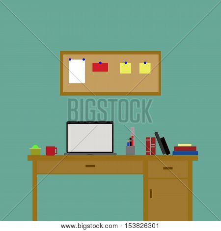 Illustration of workplace in room.Home workplace illustration. Raster version of artwork.