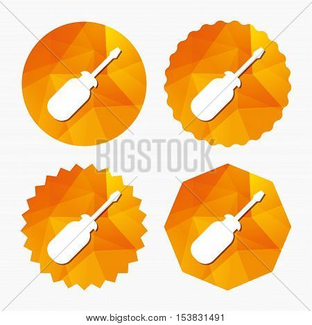 Screwdriver tool sign icon. Fix it symbol. Repair sign. Triangular low poly buttons with flat icon. Vector