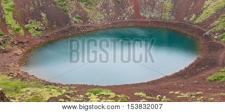 Kerid Is A Crater Lake Of A Turquoise Color - Iceland