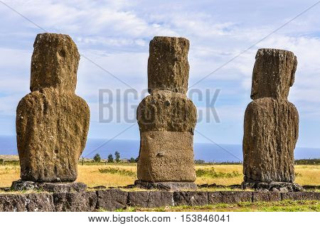 Ahu Akivi Site In Easter Island, Chile
