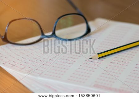 optical form of an examination with pencil filling a standardized test form