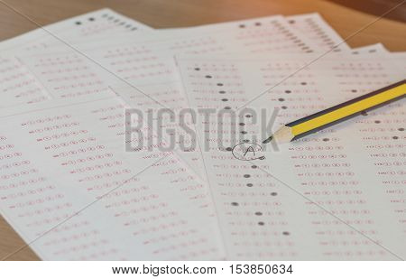 optical form of an examination with pencil filling a standardized test form