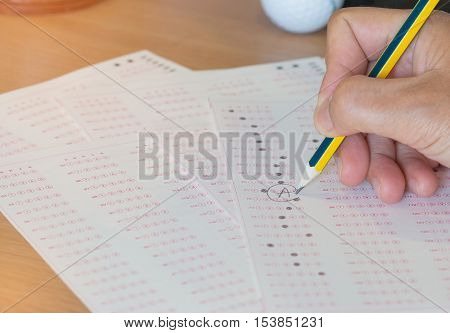 optical form of an examination with pencil filling a standardized test form