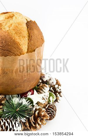 Christmas cake panettone and Christmas decoration isolated on white background