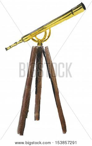 watercolor sketch of telescope on white background