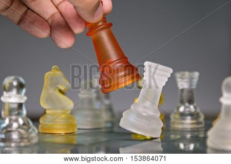 Checkmate Chess transparent orange white color close up