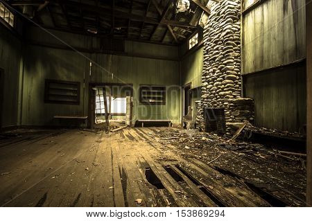 Interior Of Elkmont Home. The interior of an abandoned vacation home on Millionaire's Row in the Great Smoky Mountains National Park. Gatlinburg, Tennessee. Structure is owned by the national park and not private property.