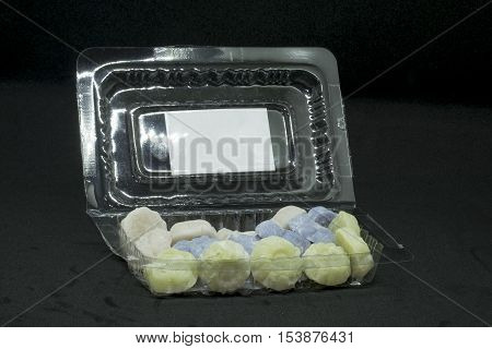 thai sweet dessert. Aa law candy made from wheat flour, chickpea flour, coconut, sugar and food coloring