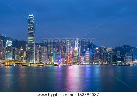 Hong Kong city sea front during twilight