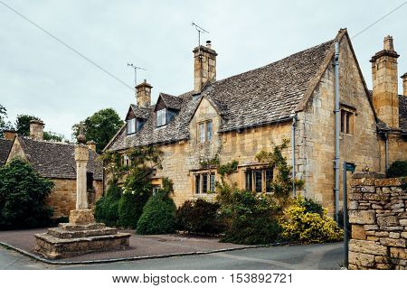 Stanton UK - August 17 2015: Typical limestone house in the center of the village. It is one of the prettiest and idyllic villages in the Cotswolds.