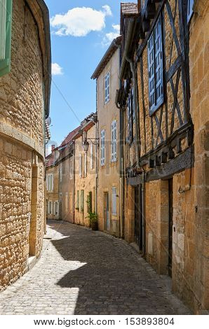 An ancient street in Montignac at the shore of Vezere River in Dordogne-Perigord France