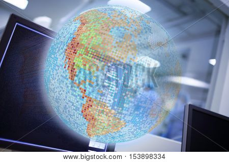 Digital globe projection concept of world health care.