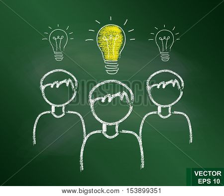 Businessmen. Drawing with chalk on the blackboard. Successful idea. For your design.