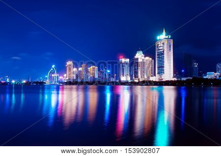 China Xiamen night view from Gulangyu island