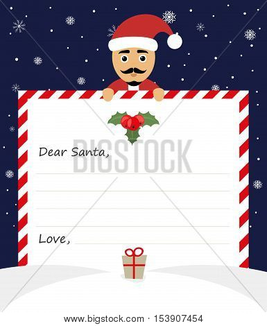 Letter merry christmas illustration on blue background. Dear santa claus. Modern lat design.