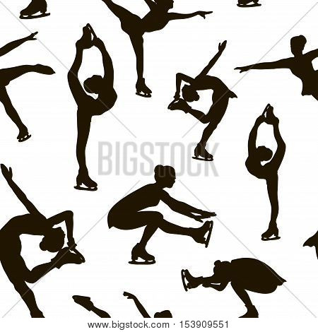 Figure skating set pattern. Female silhouettes. Vector illustration EPS 10