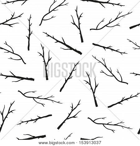 Black and white seamless pattern with hand drawn tree twigs.