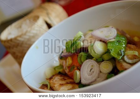 Turkey breast strips and delicately prepared vegetables