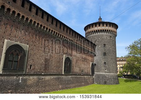 Torrione del Carmine (Tower of Carmine) Sforza Castle XV century (Castello Sforzesco). Milan Lombardy Italy