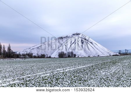 Heap Of Excavation Material In Winter Landscape In Thuringia