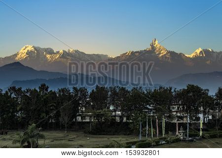 Mountains Of Himalaya Seen From Pokhara In Early Morning Light