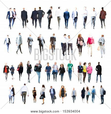 Set of Business people walking. Blurred silhouettes against of white background