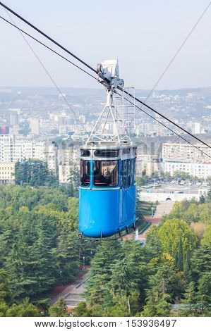 Renovated Cablecar Over Vake Park In Central Part Of Tbilisi, Georgia